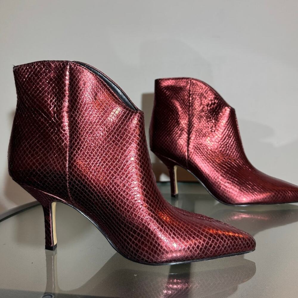Red Snakeskin Marc Fisher Pointed Toe Heeled Ankle Boots